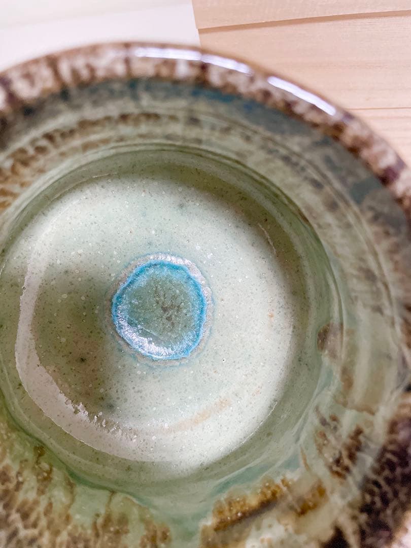 萩焼　山根清玩　しだれ釉　抹茶碗　光彩庵　清玩ブルー　孔雀釉　青　珊瑚礁