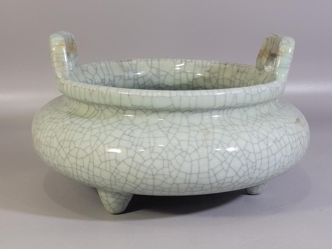 中国美術 哥釉 大香炉 時代物 DT337