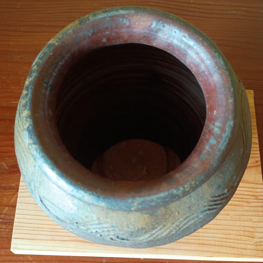 古備前 青胡麻窯変波状文壷　 窯印／　室町