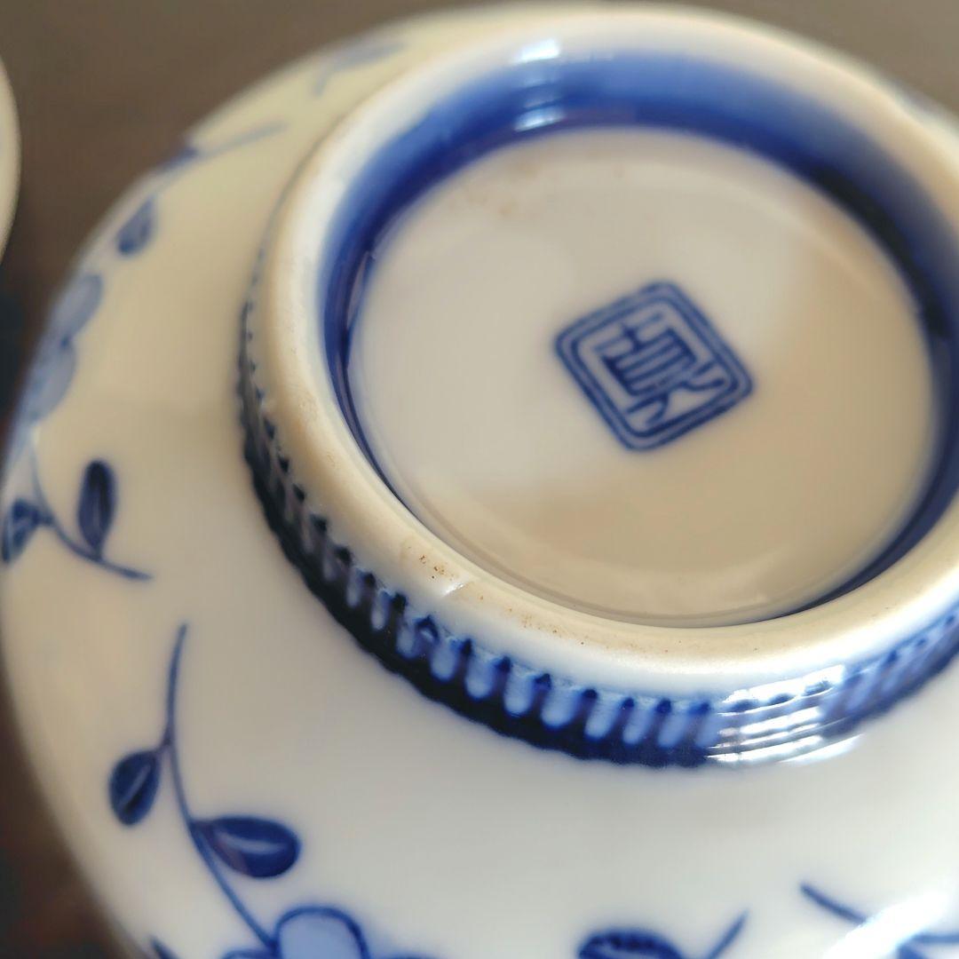 伊万里 染付 蓋付き茶碗 6客 飯碗 梅 レトロ アンティーク 冬 春