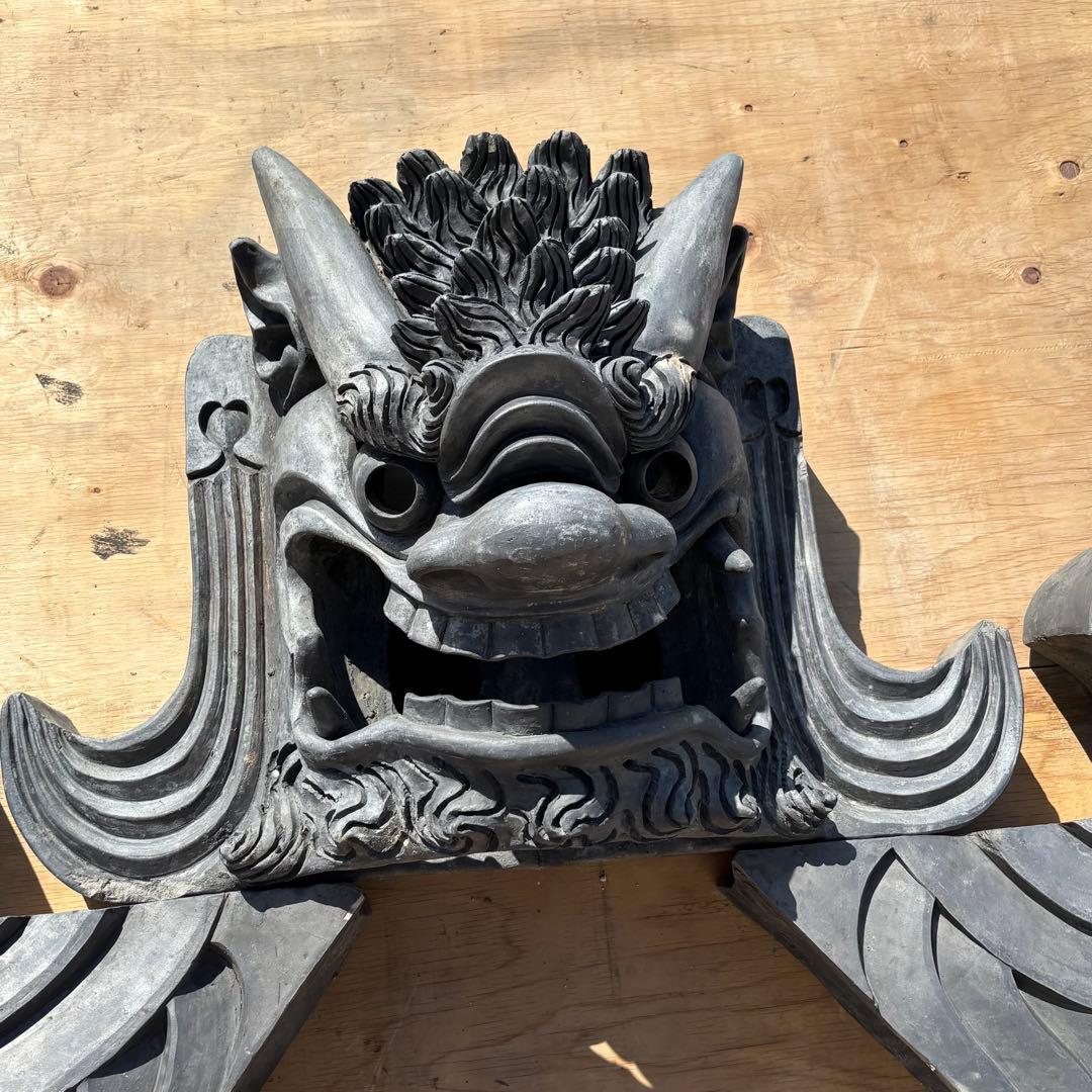 希少品 阿吽鬼面一対 高さ120cm 幅125cm 迫力ある大型鬼瓦 発送相談
