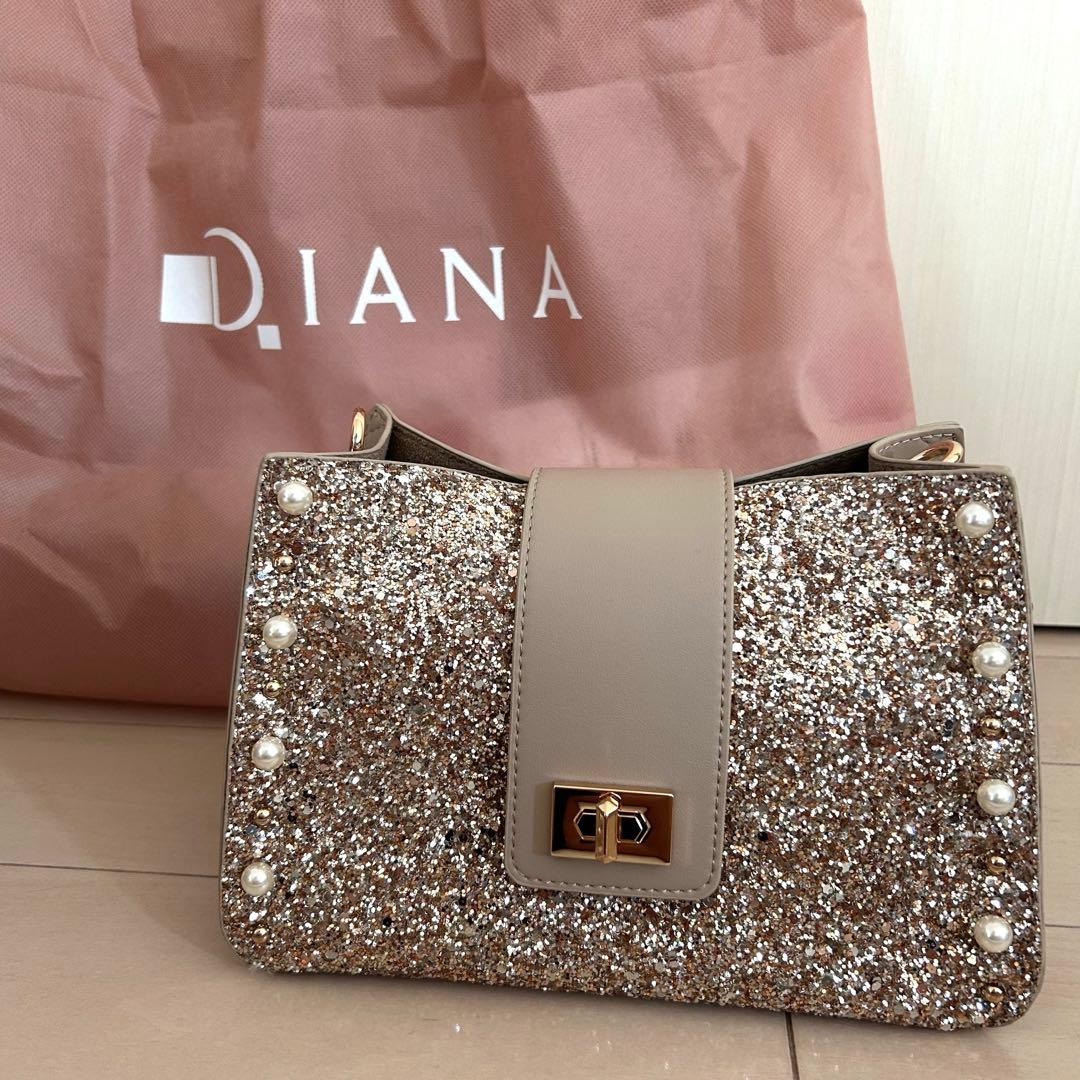 【美品】【DIANA】 ショルダーバッグ 黒 グリッター パール 2Way