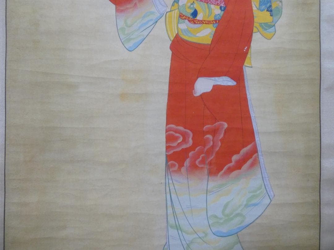 日本画　掛け軸　上村松園　美人画　手描き　肉筆　紙本