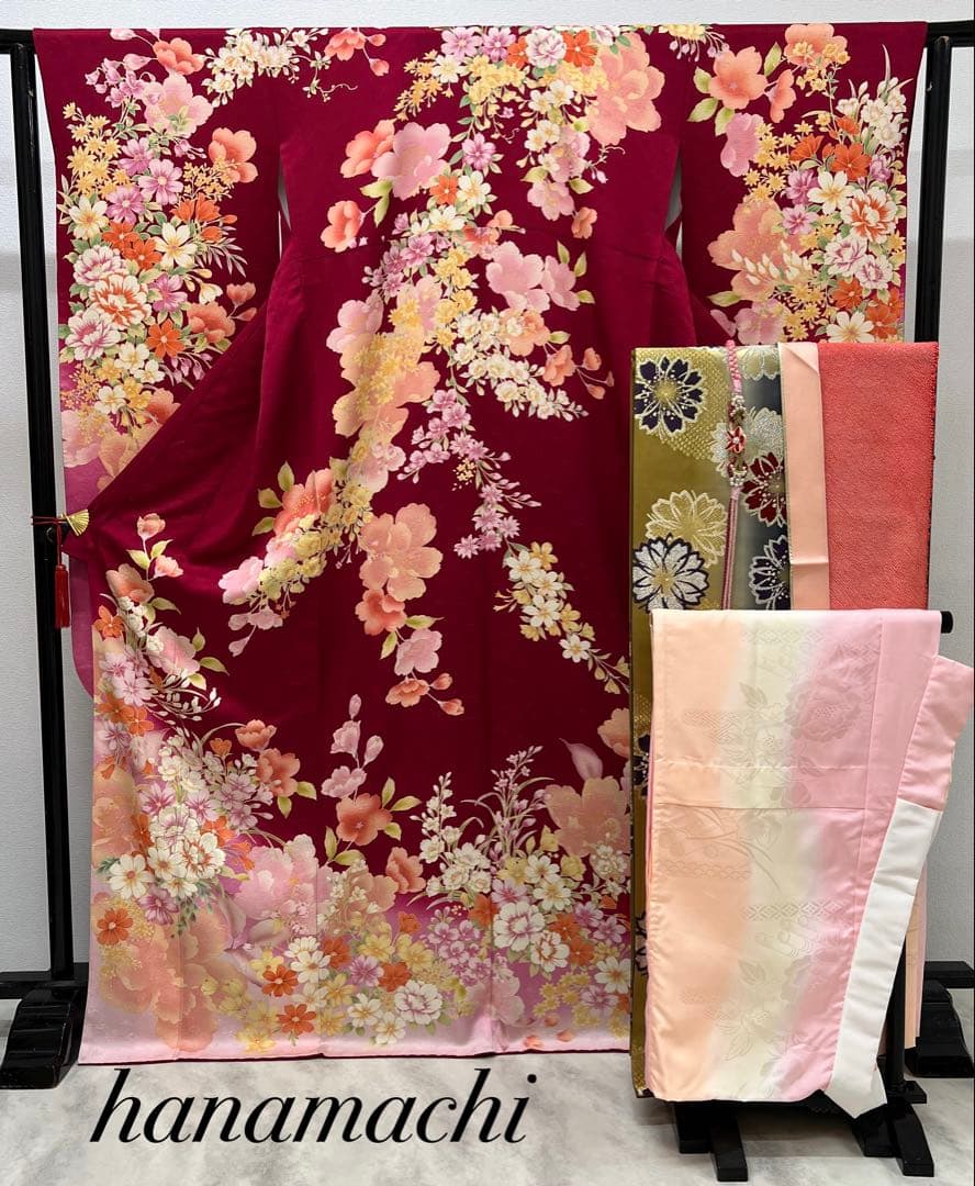 振り袖　フルセット　長襦袢付　金彩加工　刺繍　結婚式　長尺袋帯　成人式　716