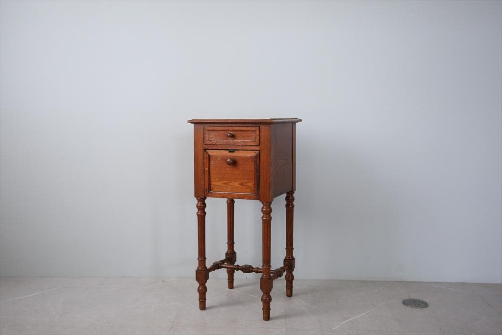 フランスアンティーク木製*大理石キャビネット/ナイトテーブル机(90-16)