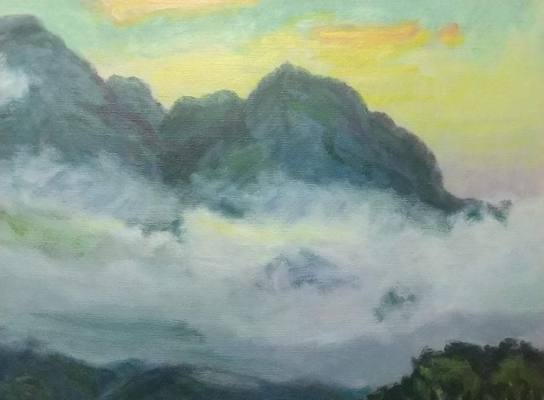 「朝霧（尾瀬ヶ原）」F15 1985 油絵 油彩画 絵画 アート 風景画 尾瀬