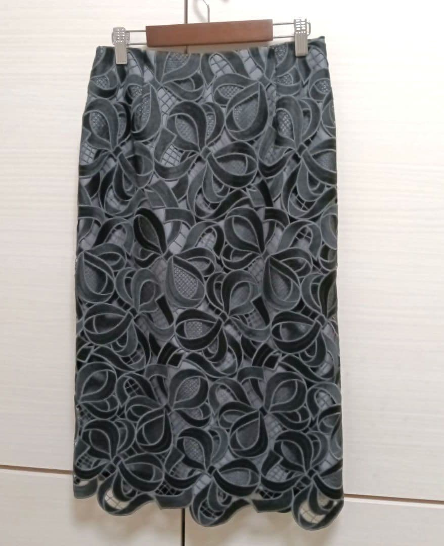 M'SGRACY リボンレースタイトスカート38 ブラック黒 エムズグレイシーM