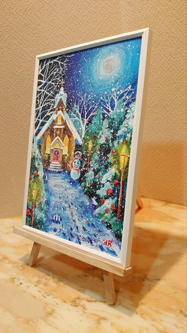 油絵 絵画【クリスマスの教会】