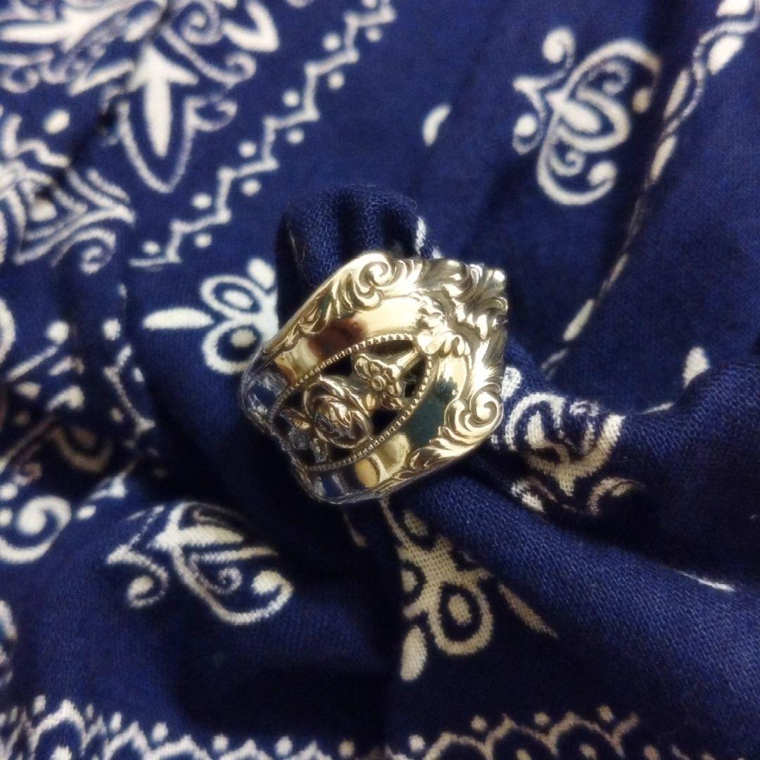 【希少】60s フラワーモチーフ スプーンリング シルバー 19号