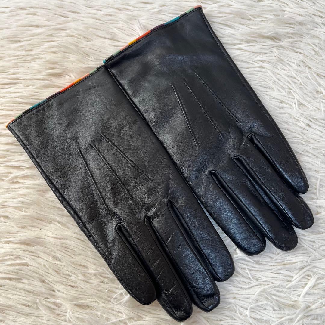 【新品未使用】ポールスミス　アーティストストライプ パイピング レザーグローブ