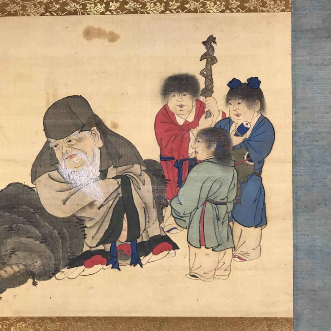 模写/熊代熊斐/寿老人図/人物図/鶴亀図/祝掛軸/横物/掛軸☆宝船☆AH-647