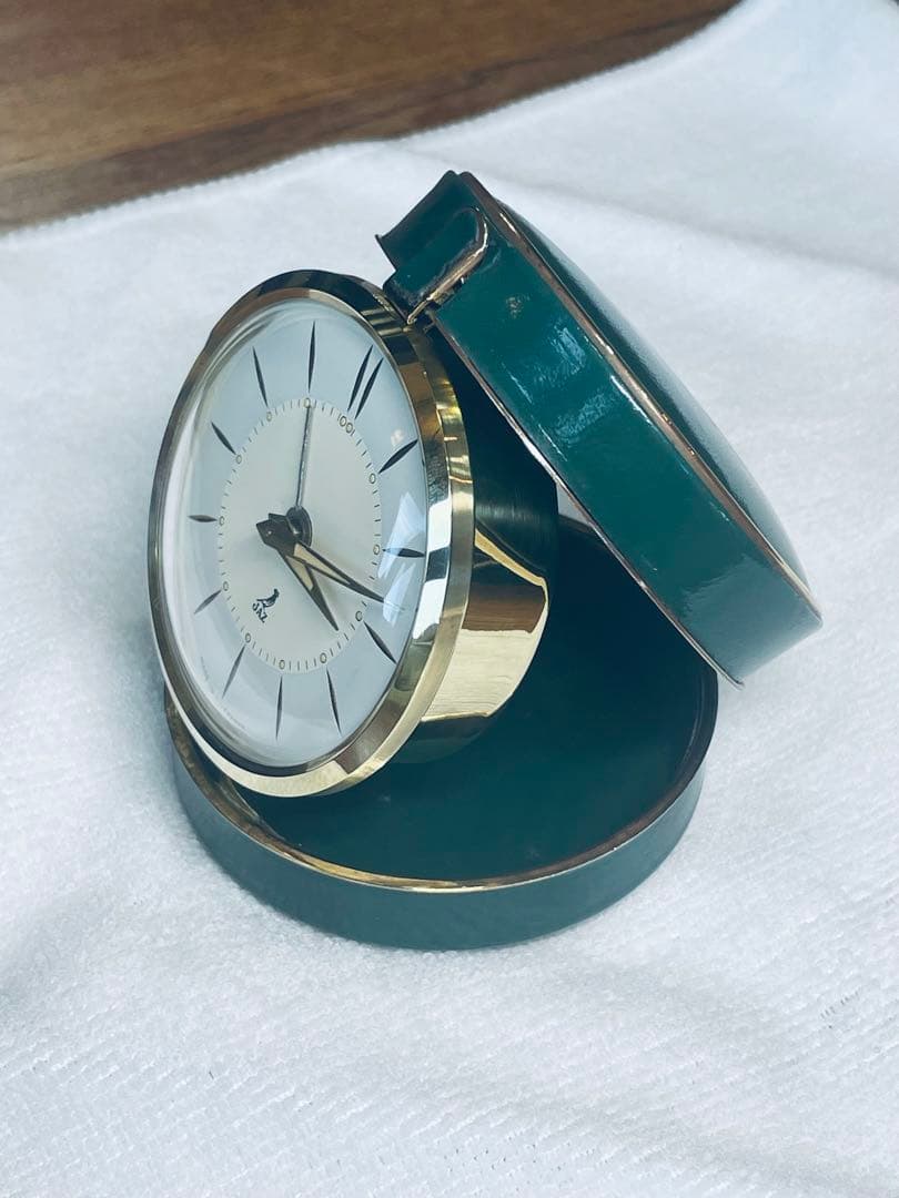 フランス'50 JAZ 本革製 真鍮 目覚時計 220gズッシリ 正確稼働整備品