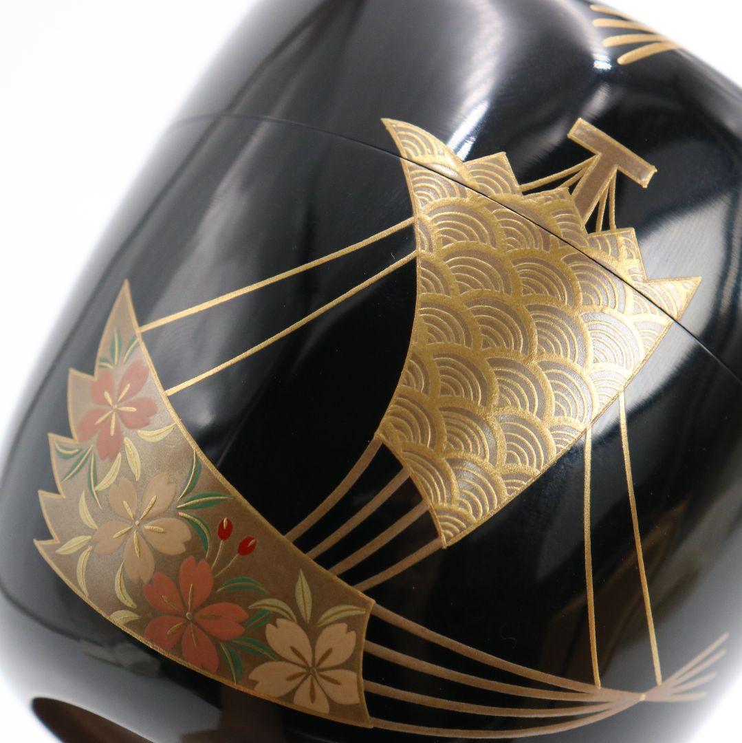 鈴木光入作 扇舟蒔絵 大棗 内銀溜 茶道具 共箱　DB788　N2