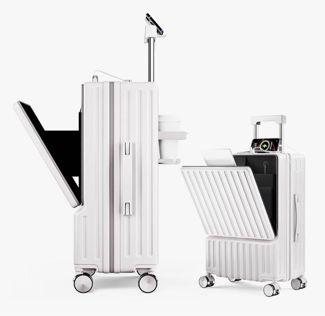 スーツケース フロントオープン ホワイト, M (4~7泊/60L)