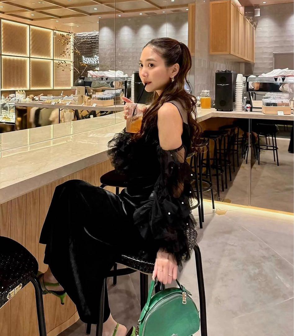 ANDRESED detached sleeve dress ブラックホワイトS