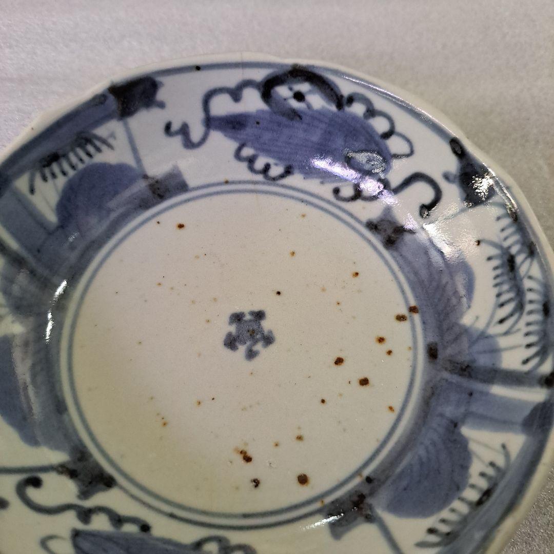 呉須　初期伊万里　食らわんか膳皿　呉須染付　五弁花　角福