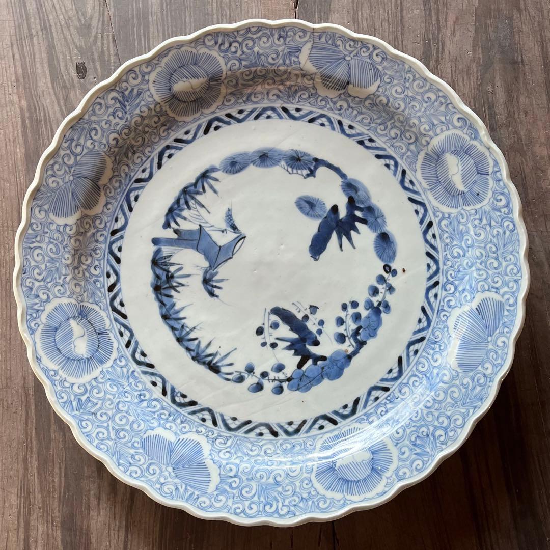 古伊万里　大皿　印判　染付　松竹梅　42cm