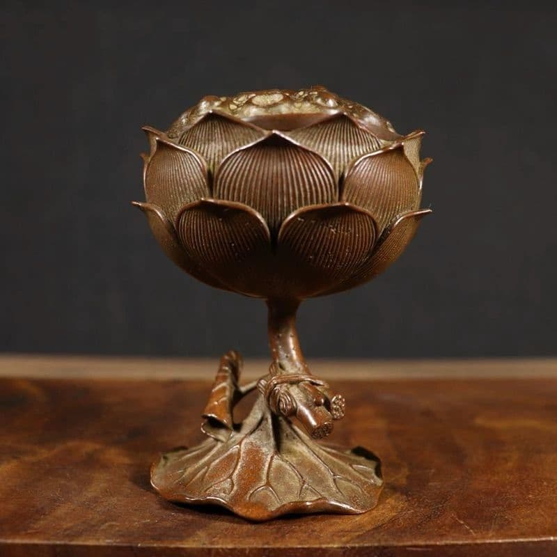銅製 蘇工蓮華薫香炉 銅香炉 檀香炉 茶台香道具 装飾品 工芸品 置物