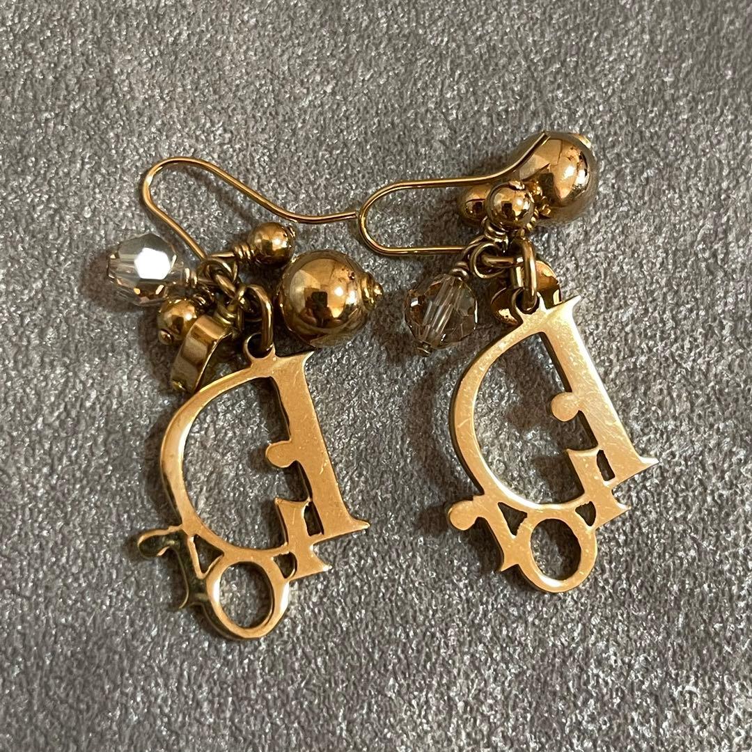 Dior フック ピアス クリスチャンディオール ヴィンテージ ロゴ ゴールド