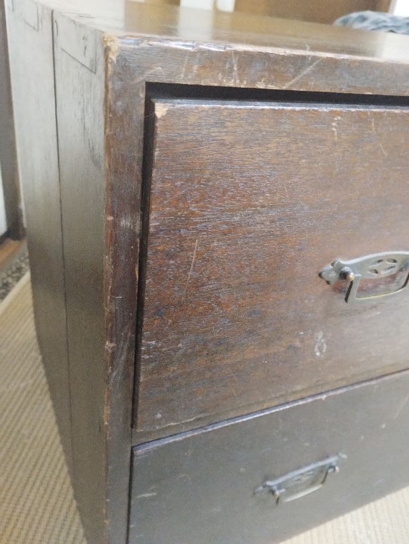 木製引き出し　整理タンス 　箪笥　2段　昭和レトロ　和骨董　古家具　無垢材