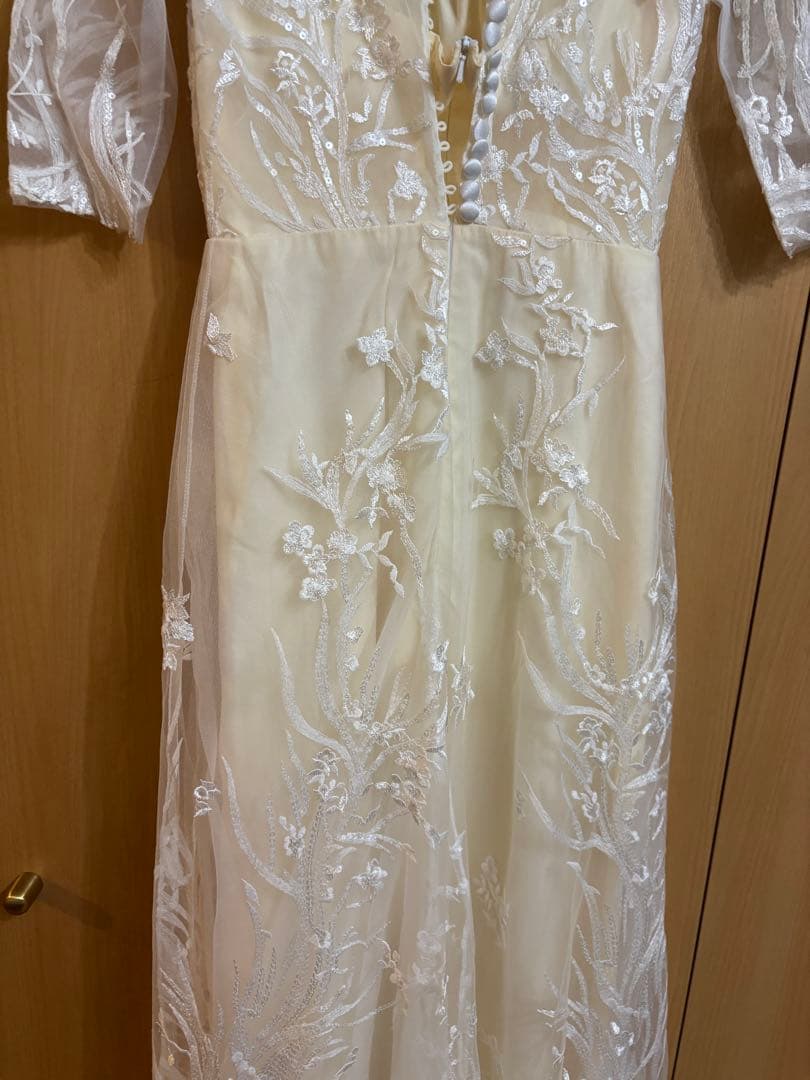 刺繍レース 七分袖 Aラインドレス