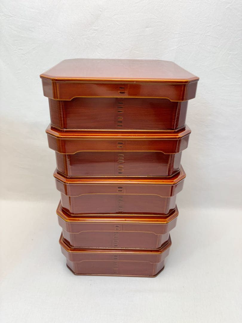 未使用 懐石道具 聡春作 飛騨春慶塗 大徳寺 縁高重箱 五客揃 刻印有 元箱