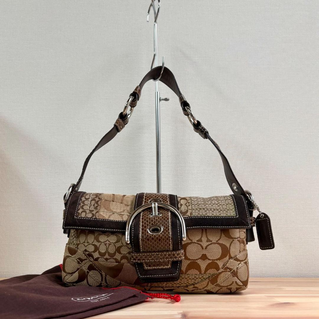 バッグ Coach Soho Suede Patchwork Python Bag