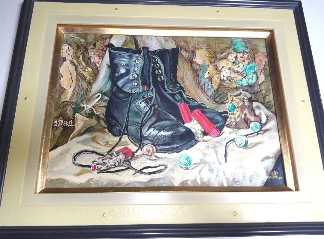 牧野邦夫、絵画、油彩４号、私の靴、肉筆、新品額縁、鴨居令、宮永岳彦、佐伯祐三。