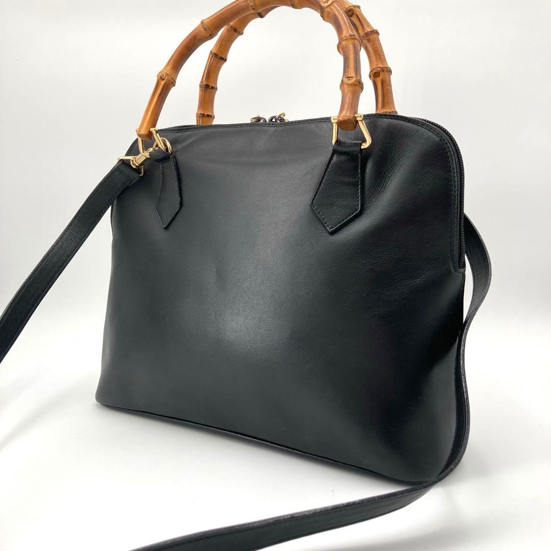美品✨GUCCI グッチ バンブー 2way ショルダーバッグ レザー ブラック