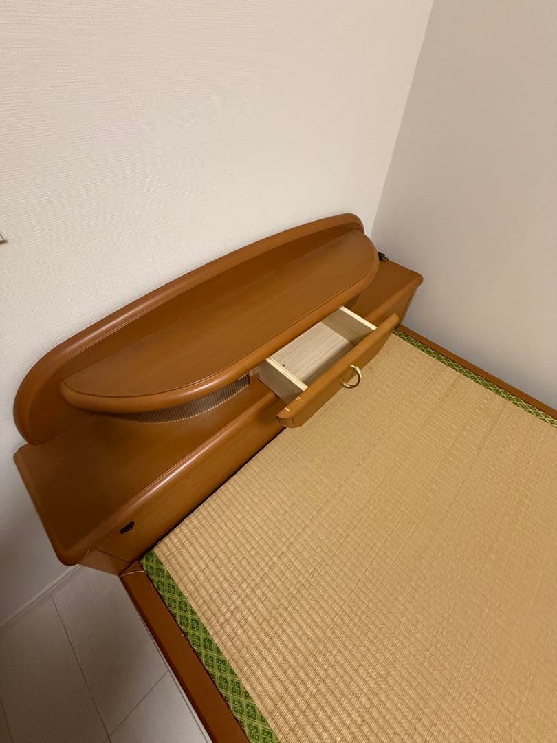 木製シングルベッド 引き出し付き 和風デザイン