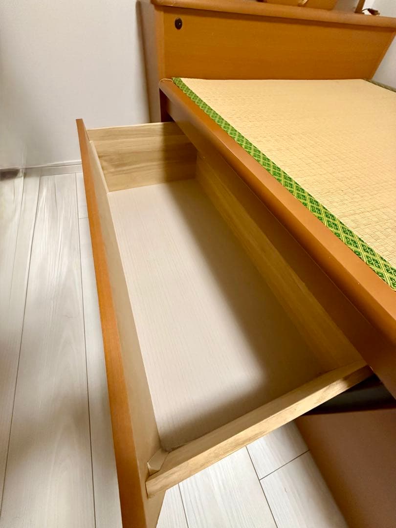 木製シングルベッド 引き出し付き 和風デザイン