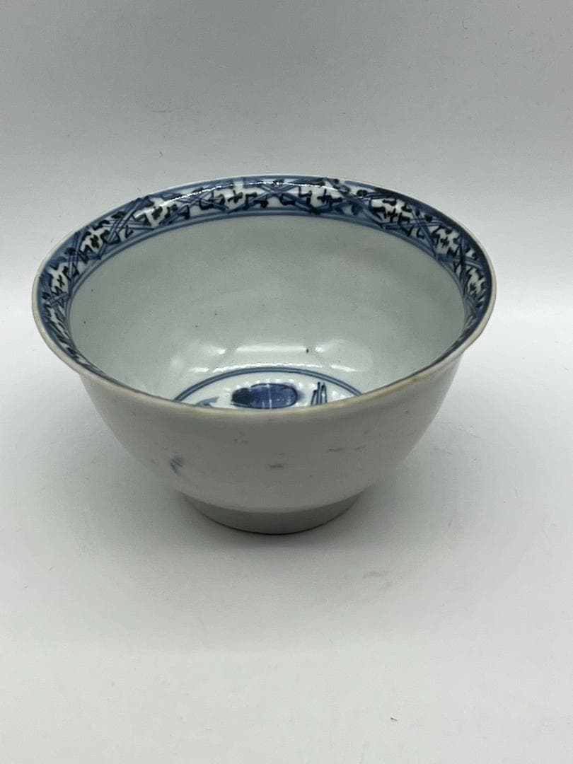 明時代　染付 青花人物文碗　古染付 唐物　古賞物　時代物　茶碗(F-120)