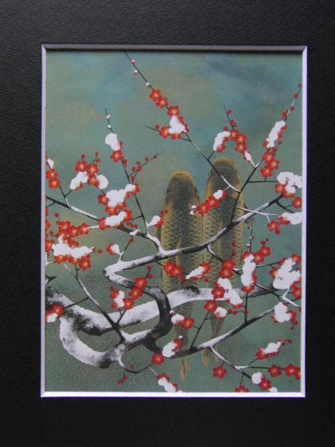 牧進、雪持ち、希少な画集より、新品高級額装付、状態良好