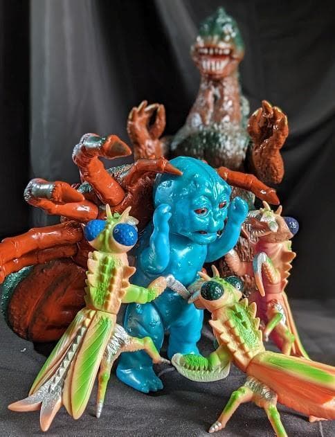 ジャイアントゴジラ＆ミニラ＆クモンガ＆カマキラス（ブルマァク他）ソフビ６体セット