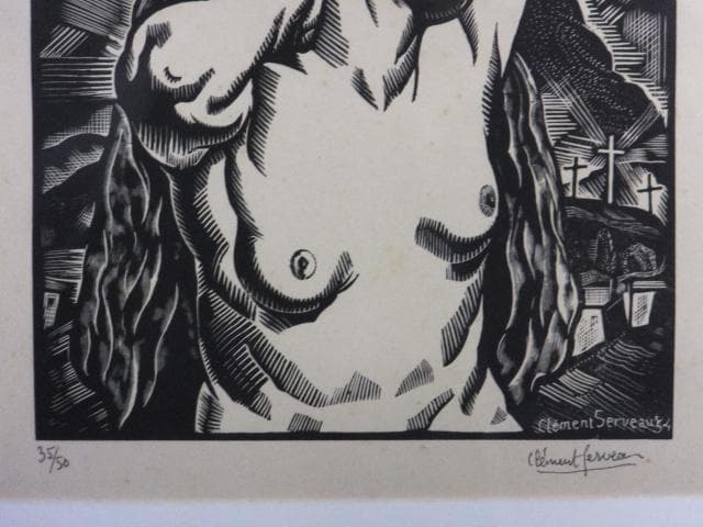 クレマン・セルヴォー　直筆サイン『裸婦』木版画 1934年 0407T