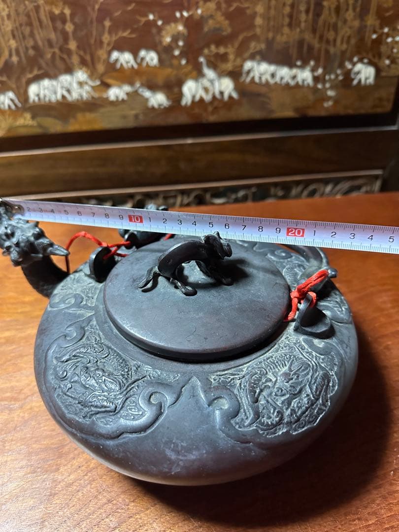 龍形彫 鉄瓶 時代物
