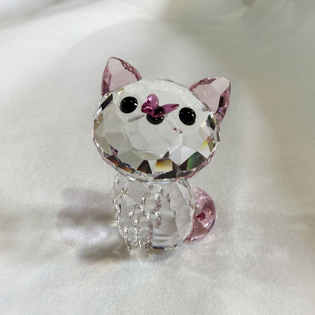 美品 スワロフスキー Kitten 猫 アメショー 蝶々 置物 オブジェ