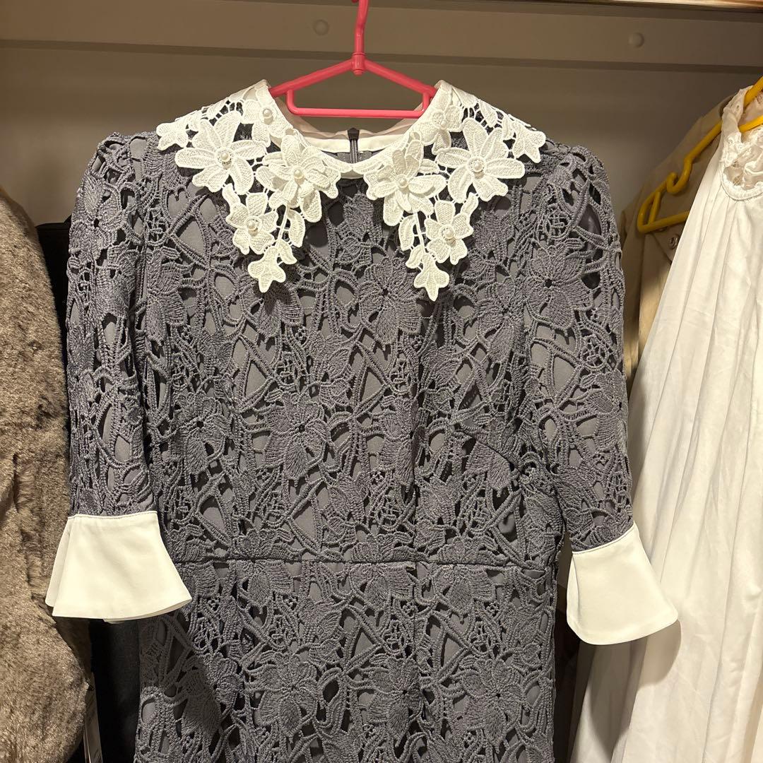 LEJA 花柄レースカラースパンコールAラインワンピース