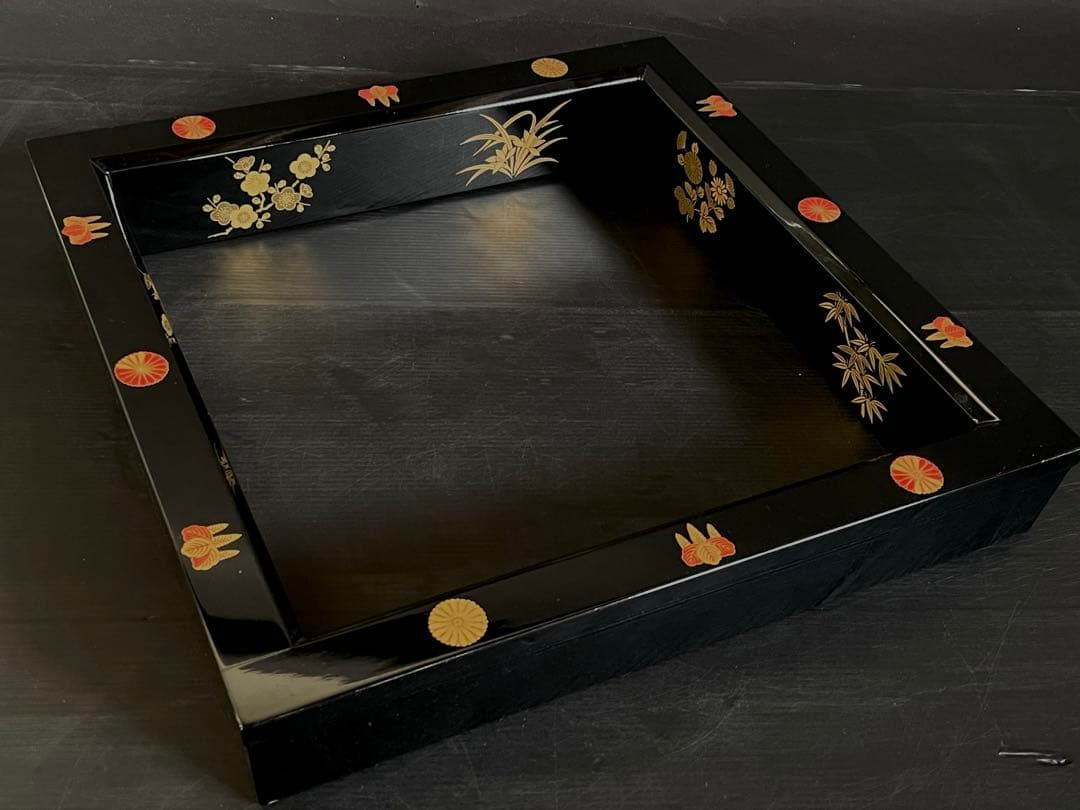 「母」 菊桐四君子蒔絵 炉縁 寿峰 共箱 茶道具 （113A①）