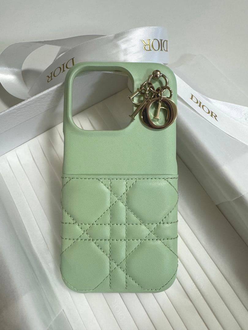 ［美品］DIOR パステルミント★iPhone15proケース