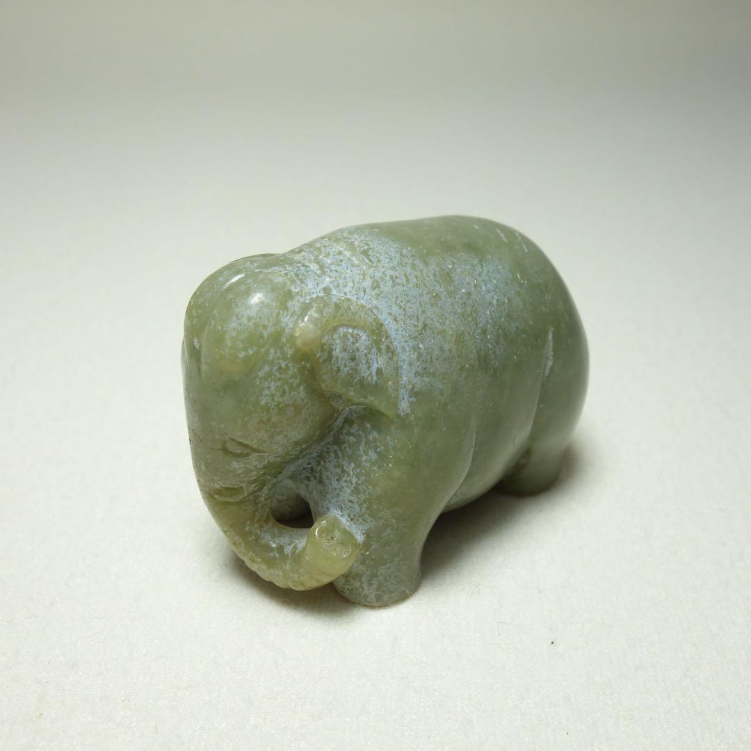 置物 彫刻 漢時代 和田玉 大象把件　中国美術・古美術・玉器　C1A113