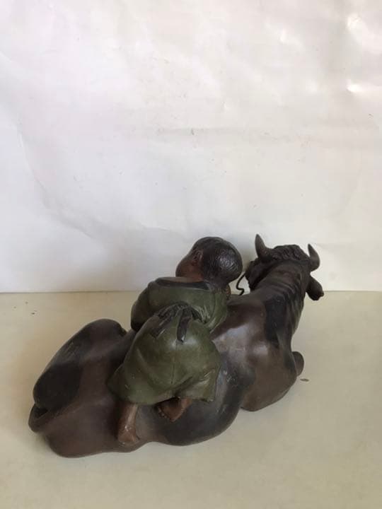 古銅製牛置物，工芸品，金工細作，長27cm，重4200克