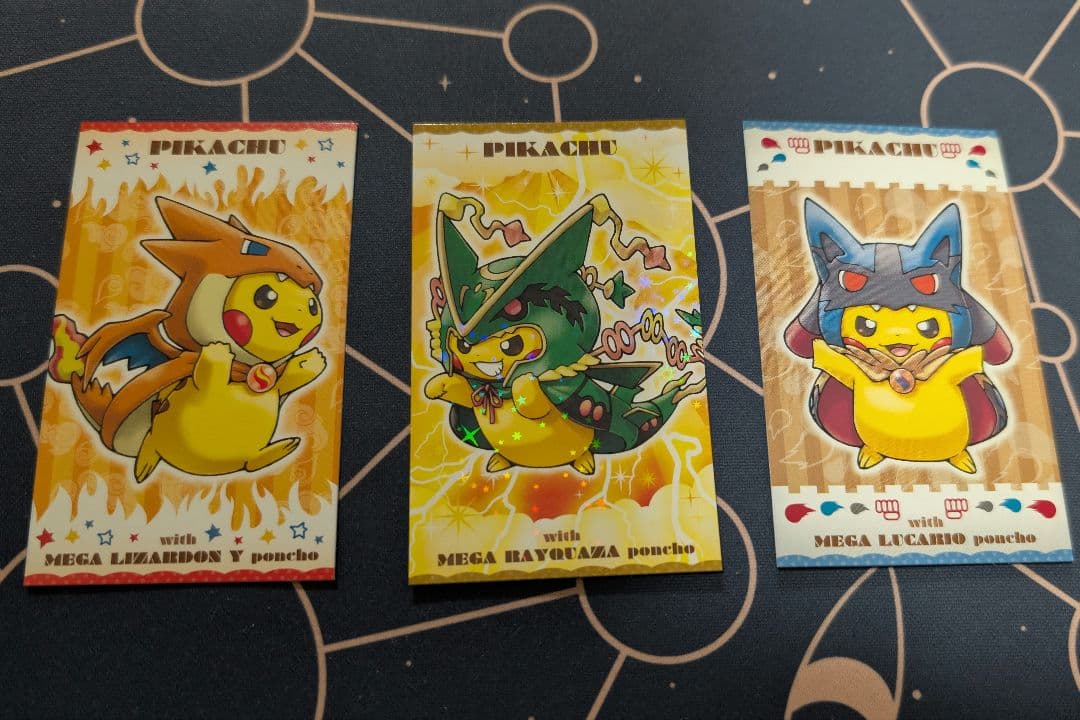 ポケモン ポンチョを着たピカチュウ 名刺 メガレックウザなど3枚セット