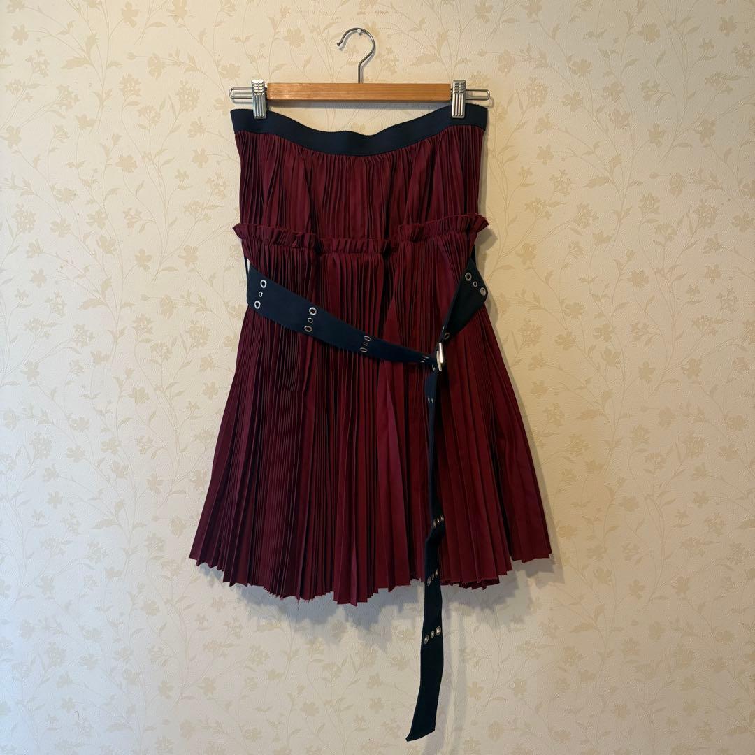 sacai サカイ ベルデットプリーツスカート ボルドー
