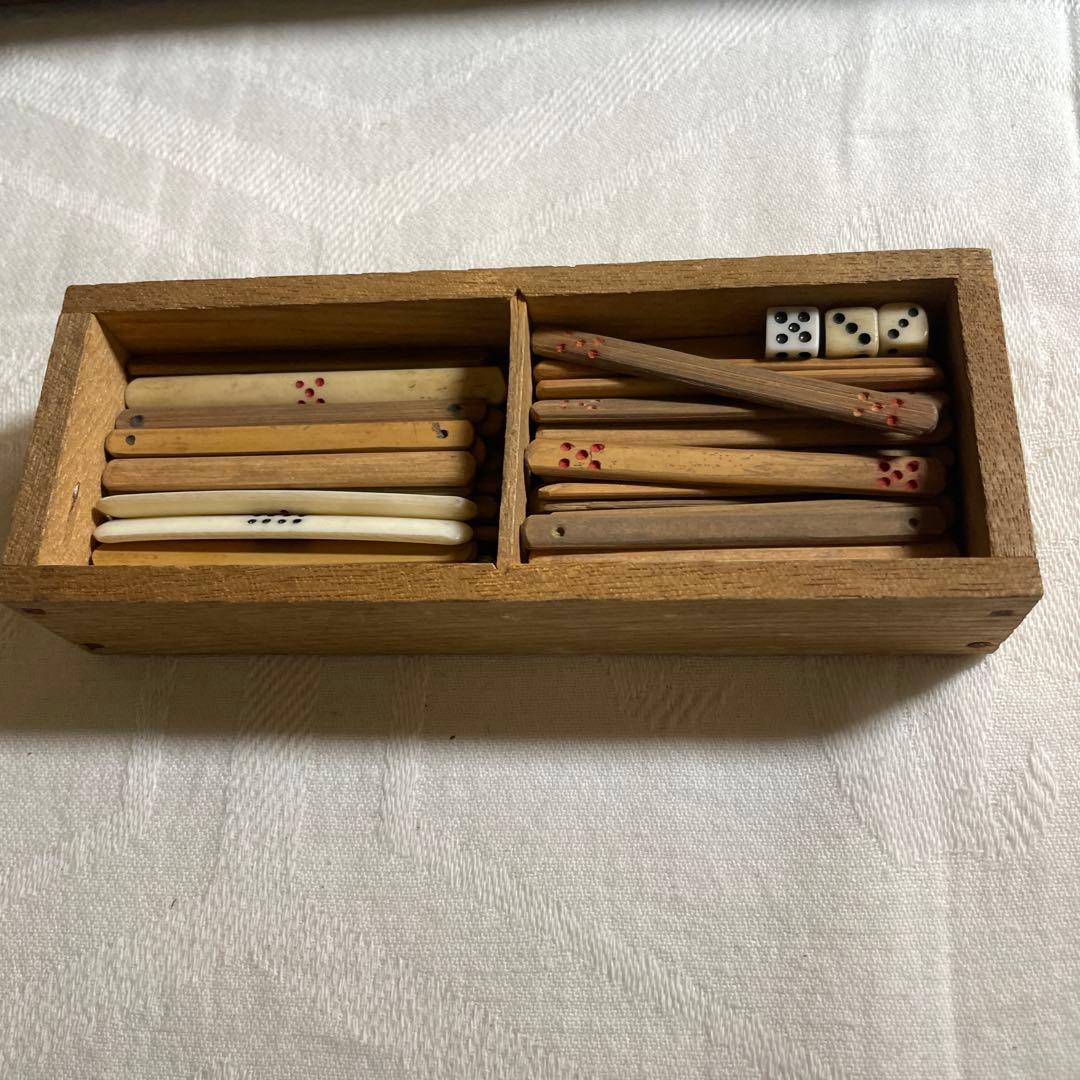 【骨董品】中国　竹嵌　骨牌　背竹牌　麻雀牌　箱付