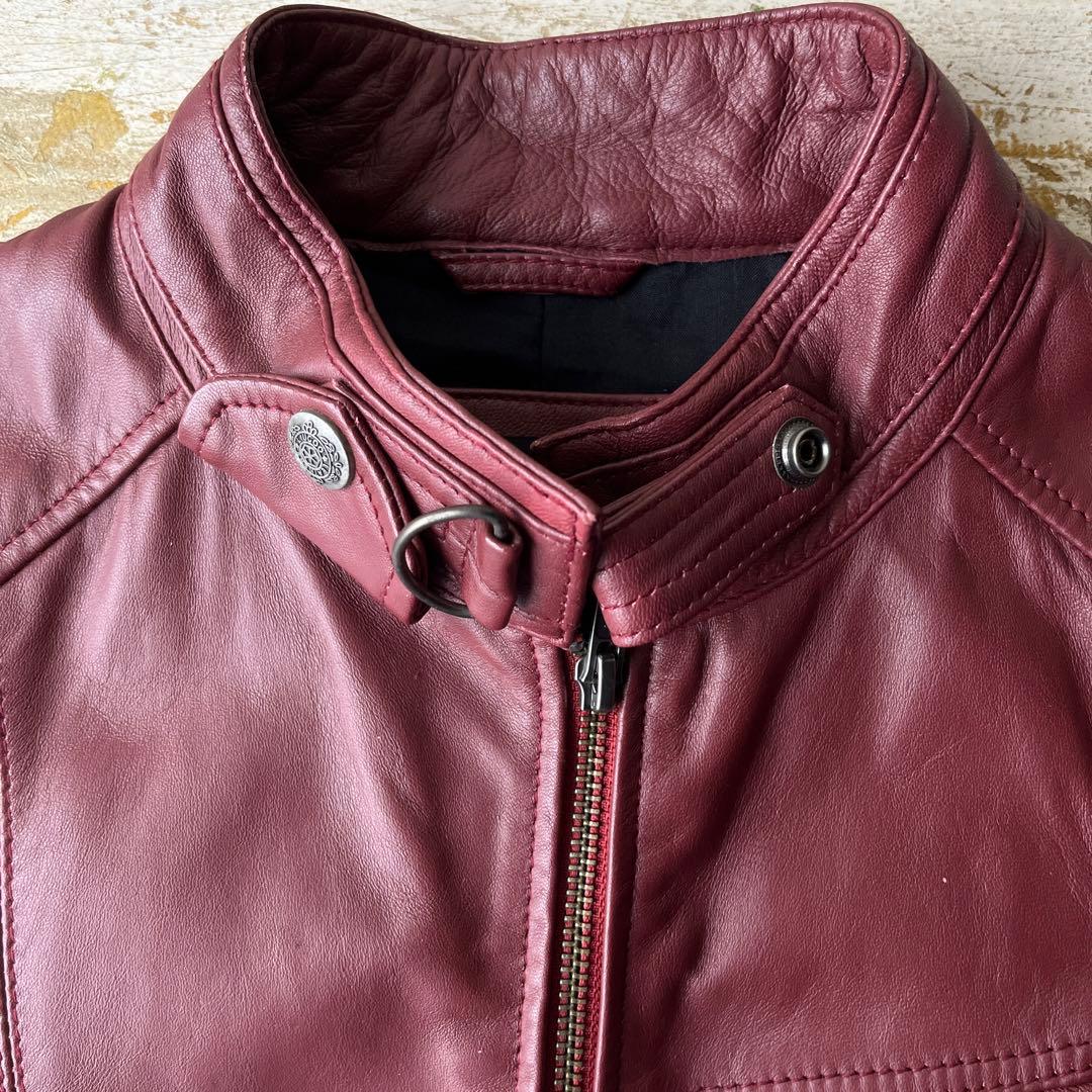 liugoo leathers バーガンディ シングルライダースジャケット　ラム