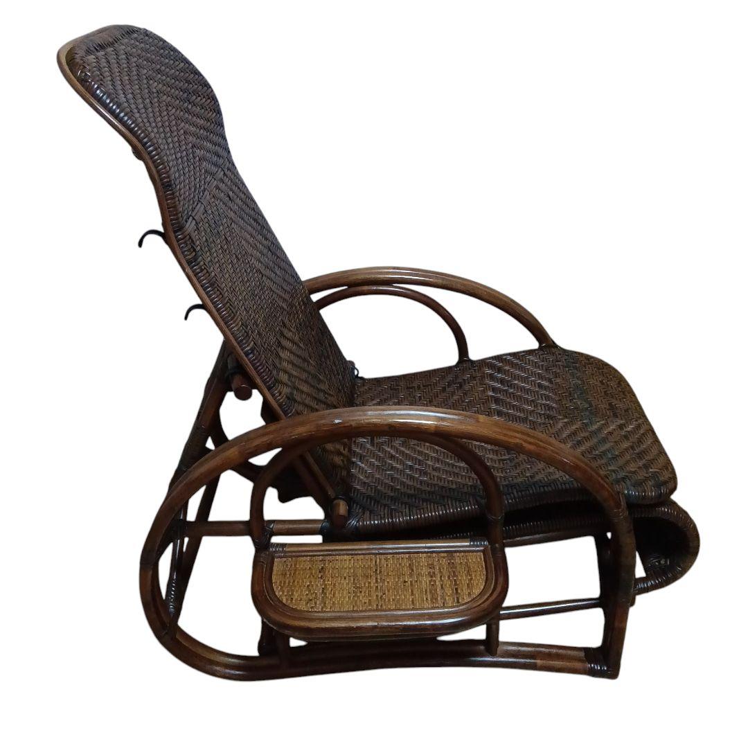 こ*こ様 ラタン　リクライニングチェア ブラウン　希少　ラタンフレーム