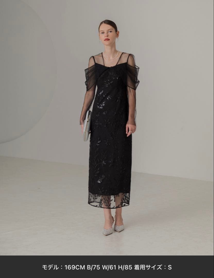 Sサイズ【LEJA】チュールロングスリーブリーフIラインドレスワンピース