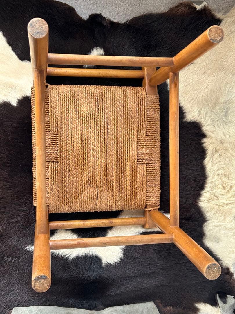 ヴィンテージ　木製スツール　木×ラッシ　編み　椅子　アンティーク　2脚　フット