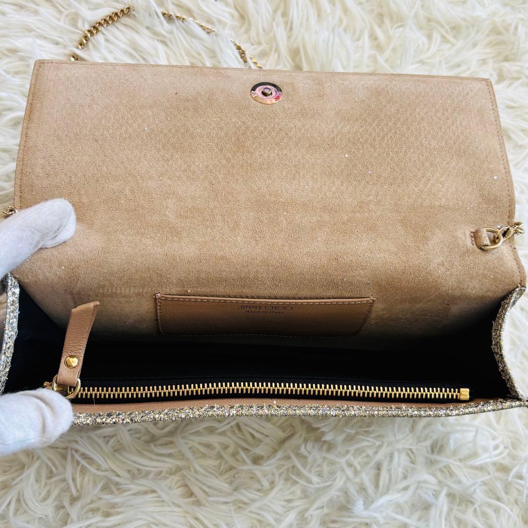 ジミーチュウ パーティバッグ グリッターラメ チェーン ゴールド金具 肩掛け可能